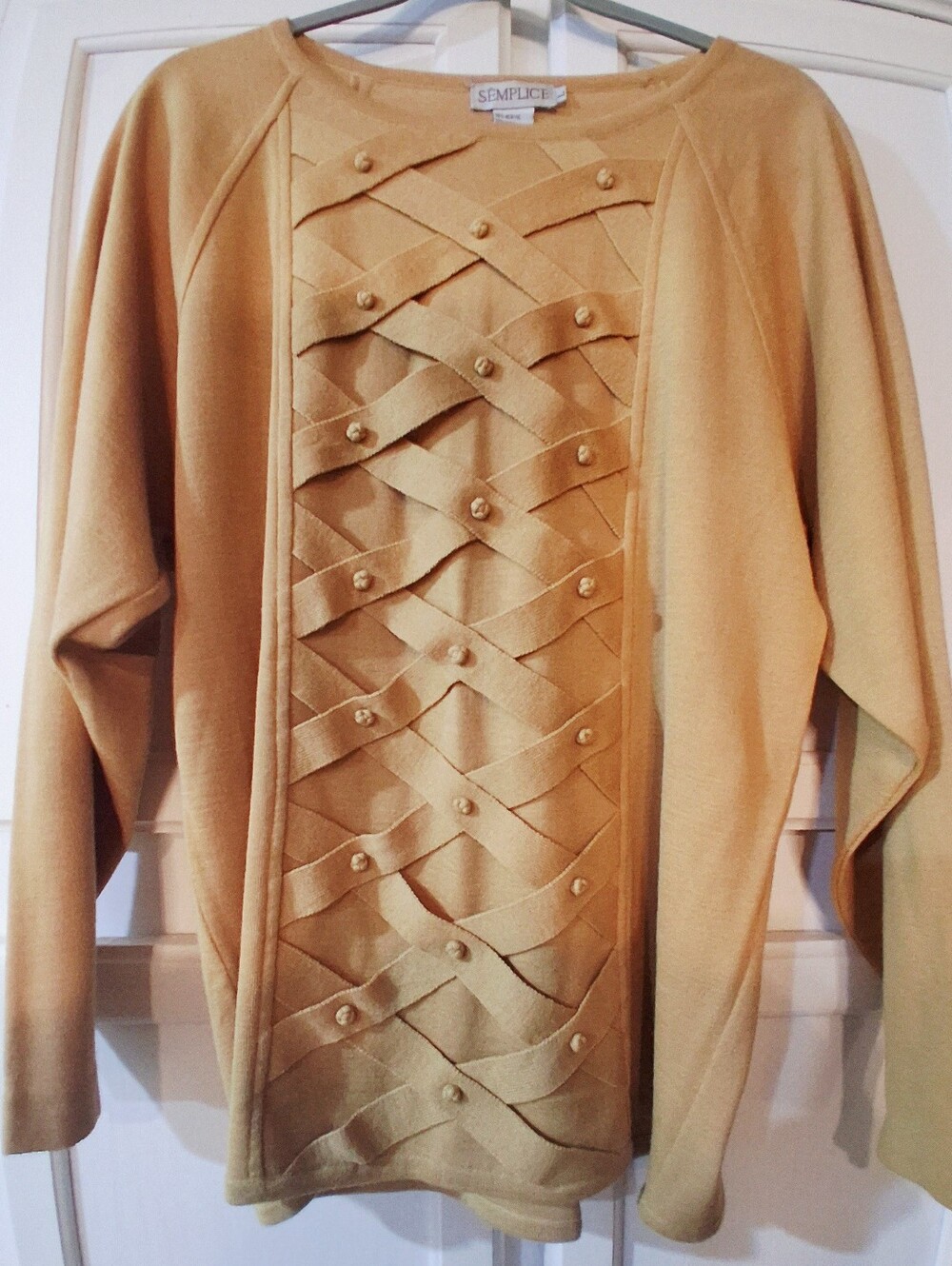 Vintage Sēmplice Long Sleeve, Mustard/Camel Color, Wool Blend Sweater, L